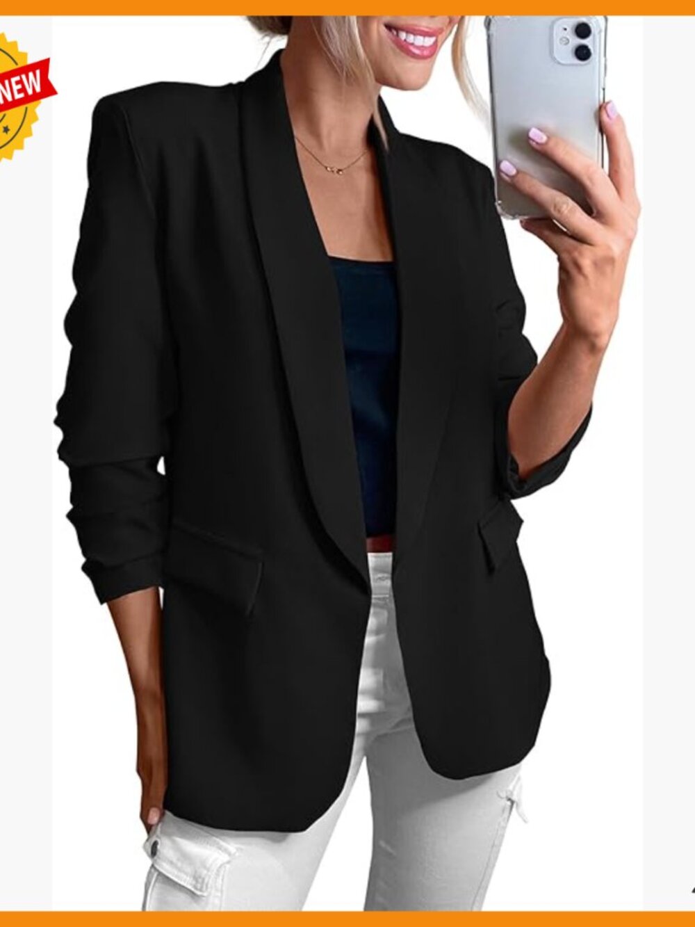Women's Lightweight Blazer with Pockets, Shawl Collar, Open Front, Business